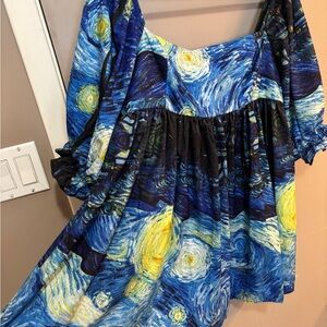Starry Night Print Dress - Fake Selkie Dress